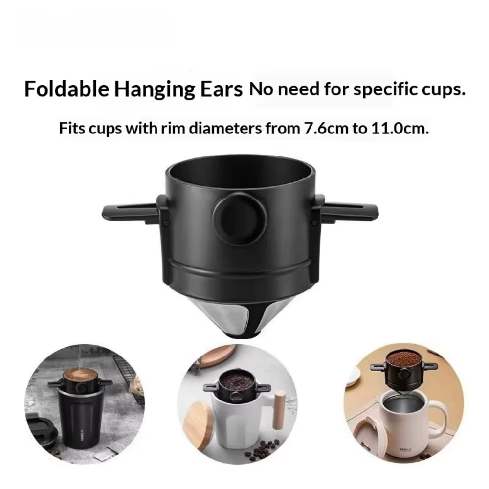 Filtre à café portable pliable réutilisable avec maille double couche pour infusion par déversement sans papier
