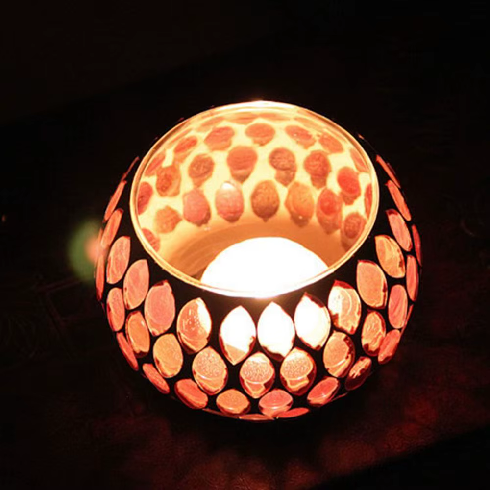 Bougeoir en verre mosaïque marocain