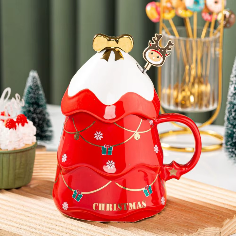Avec couvercle et cuillère Tasse en céramique pour arbre de Noël