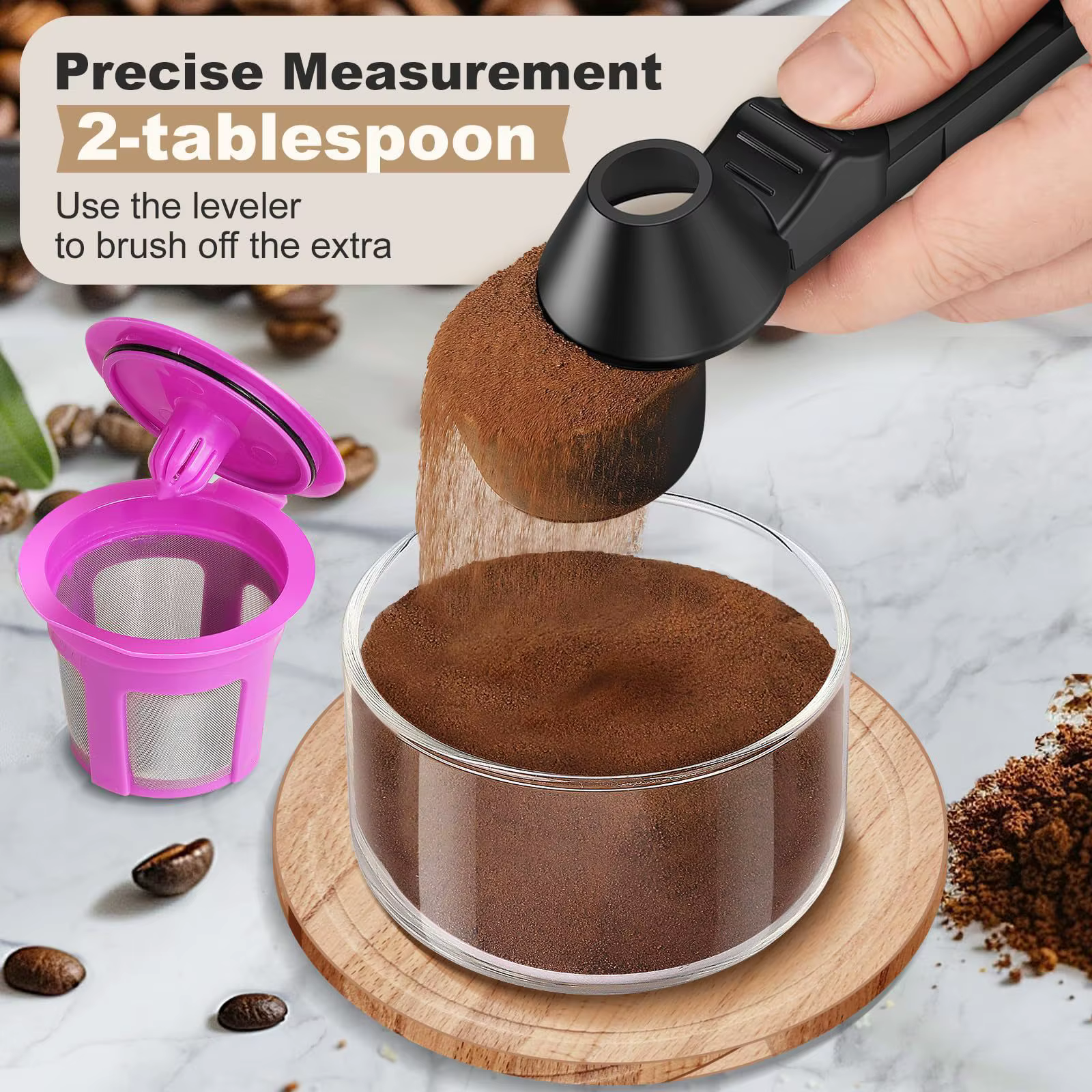 Cuillère à café avec entonnoir pour cafetière K-cup réutilisable