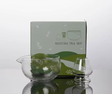 Ensemble de thé matcha japonais en verre martelé de 500 ml avec bec verseur et bol à thé