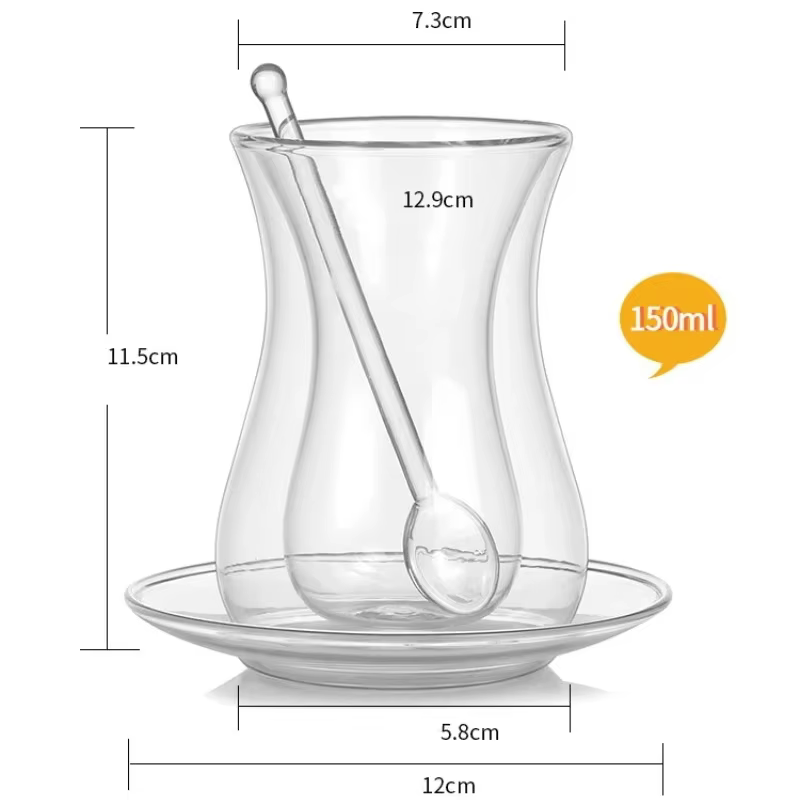Beauté tasse à thé noir soucoupe cuillère à café ensembles turc Bohea Double paroi verre isolé thermique