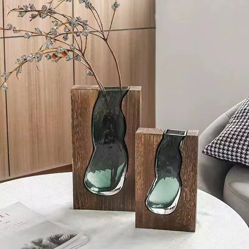 Vase en verre Transparent en bois massif