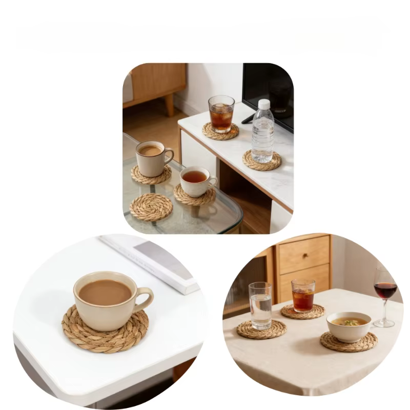 Sets de table ronds en rotin tressé à la main