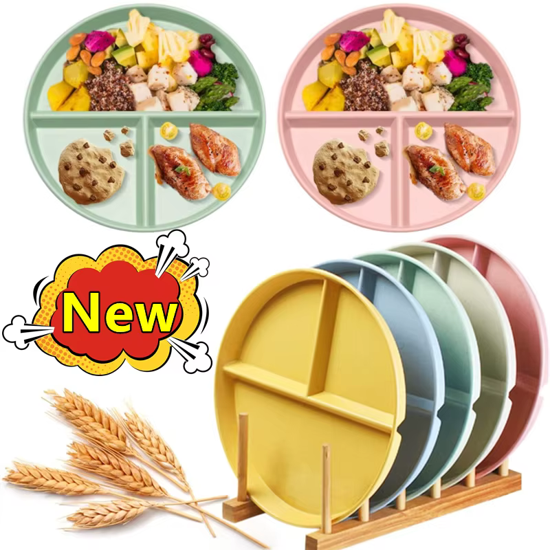 Assiette compartimentée à trois grilles en paille de blé écologique pour fruits