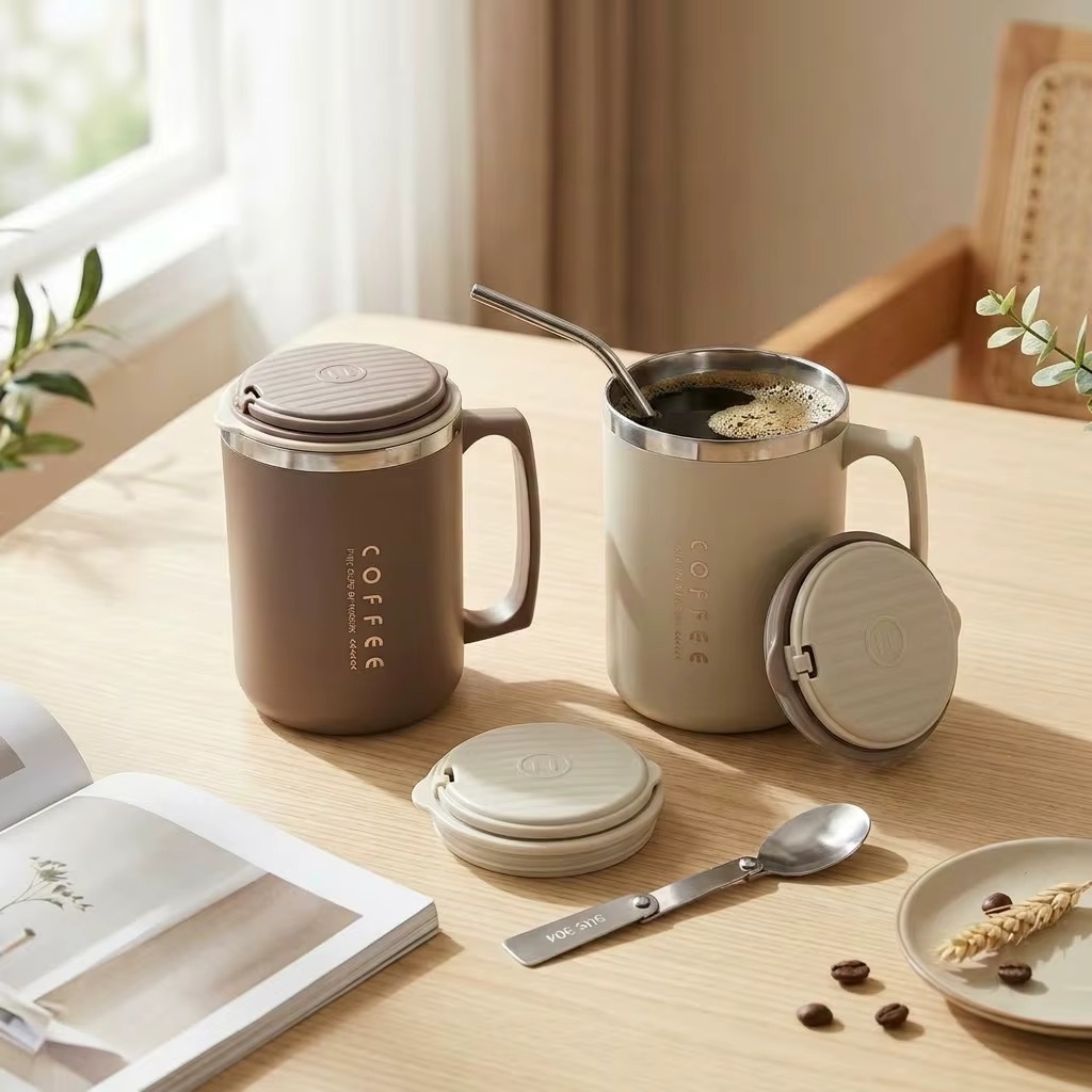 Mug de voyage isotherme avec poignée en acier inoxydable 304