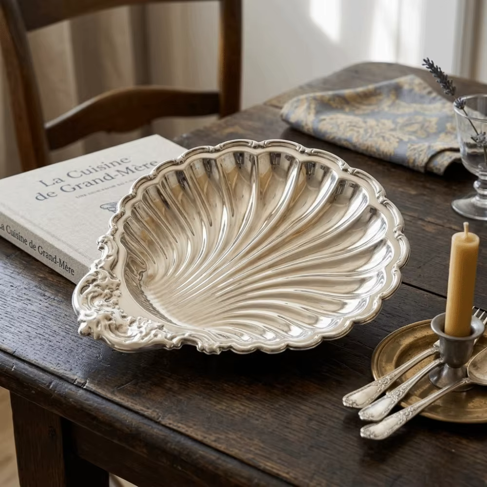 Assiette à dessert vintage couleur argent