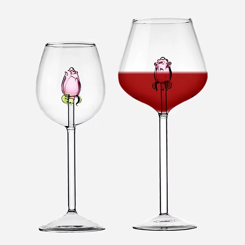 Verre Rose 3D créatif, verres à vin rouge et blanc intégrés