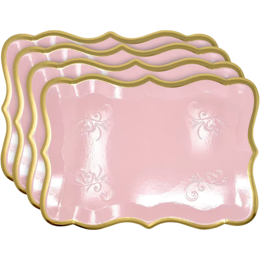 Plateau rectangulaire 10 pièces couleur unie avec bordure dorée pour mariage