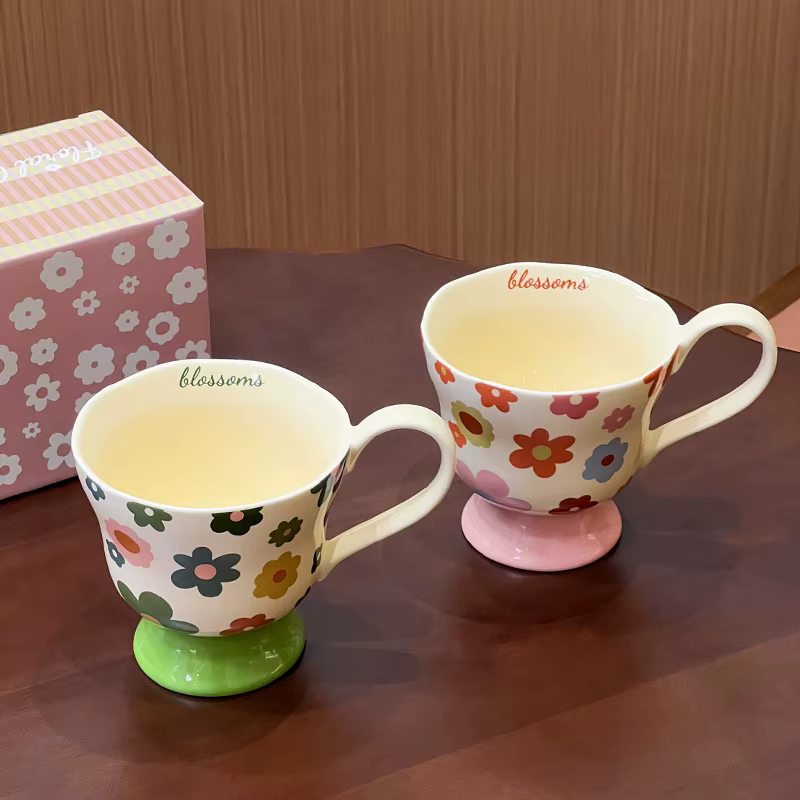 Tasses à eau en céramique à motif floral mignonnes