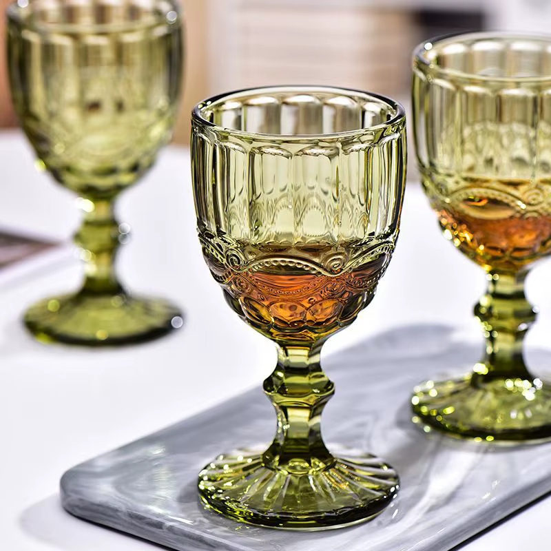 1 pièce 240ml 8oz Vintage en relief couleur unie gobelet ambre vert bleu violet verres à vin