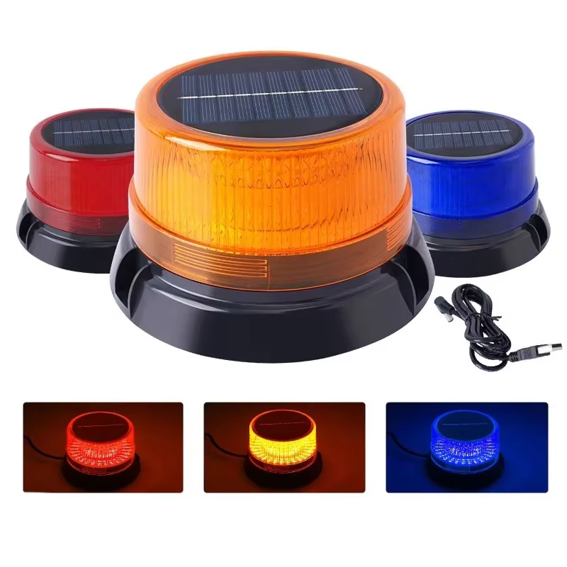 Balise magnétique solaire 12V 24V, lumière stroboscopique ambre, voyant de sécurité pour camions, véhicules, balise clignotante d'urgence