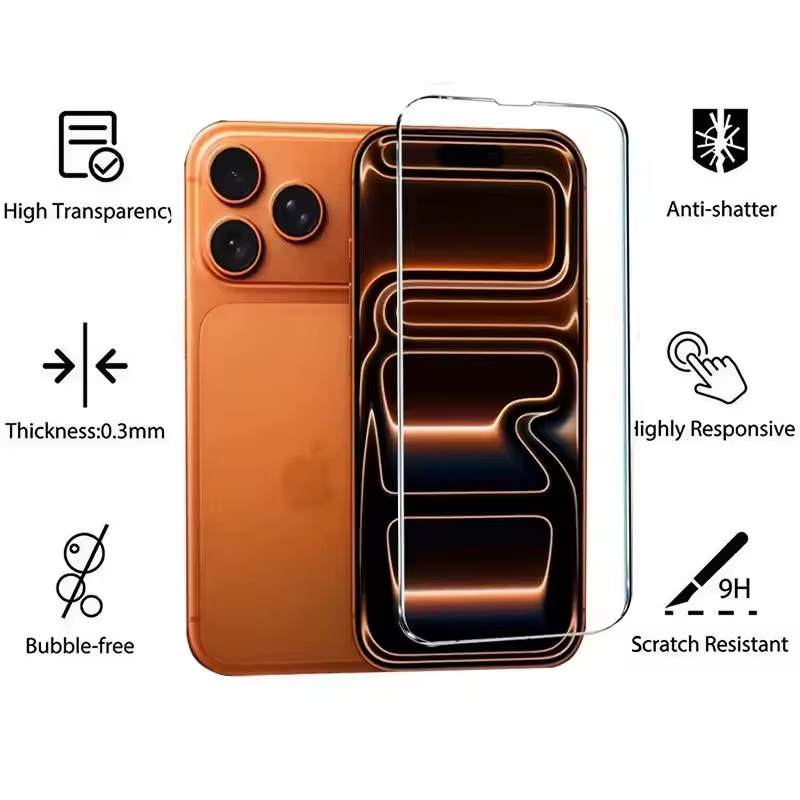 5 pièces verre trempé pour iphone 17 Pro Max Air 16 16e 15 14 13 12 11 6 7 8 Plus Mini X Xr Xs Max verre de protection pour iPhone 17