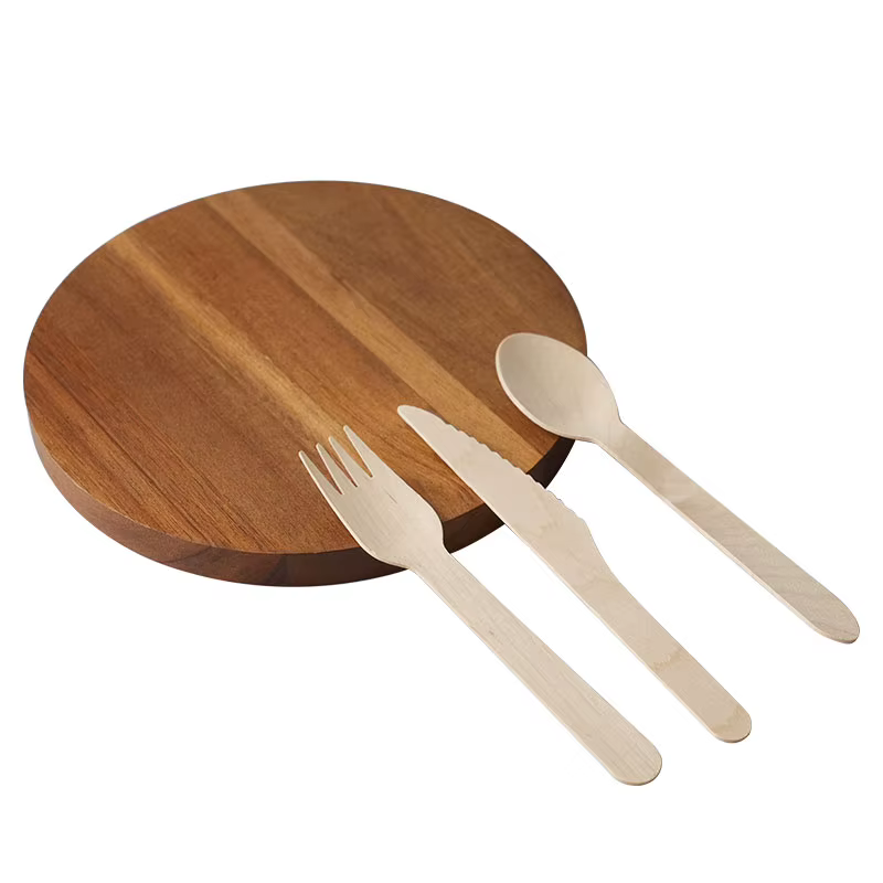 Couverts en bois jetables Combo (fourchette couteau cuillère serviette en papier) Portable fête Camping ensemble de