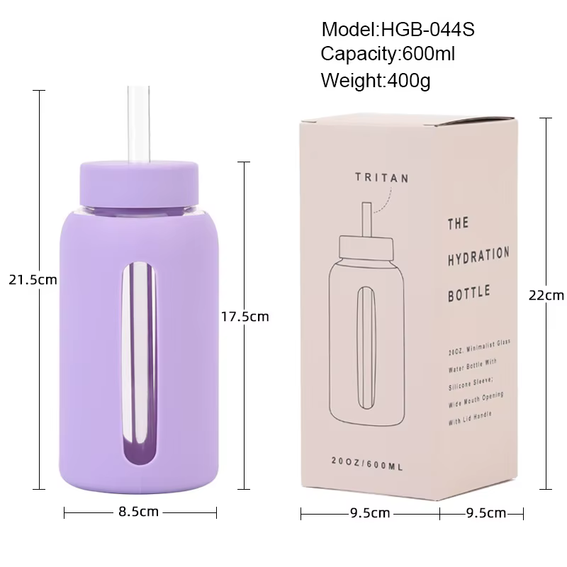 Bouteille d'eau en verre monocouche de grande capacité de 600ml
