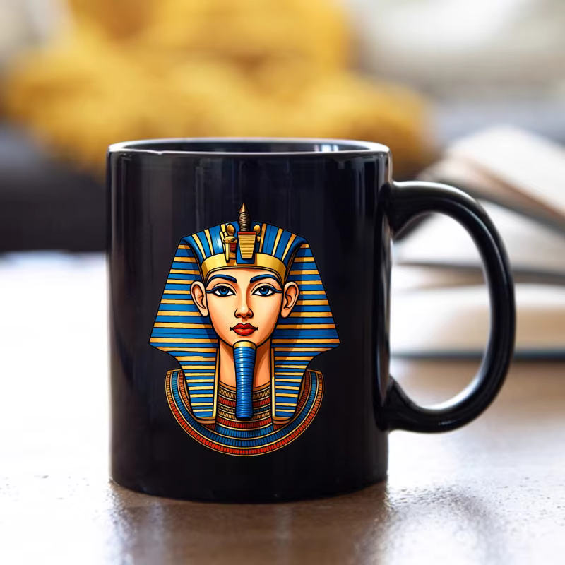 Tasse en céramique, design pharaon égyptien noir