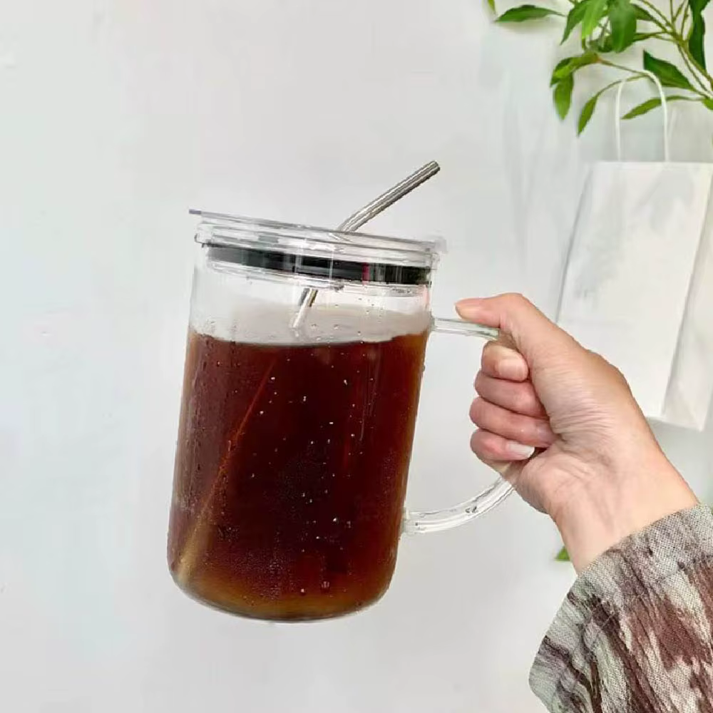 Grande tasse en verre transparent de 1l avec poignée