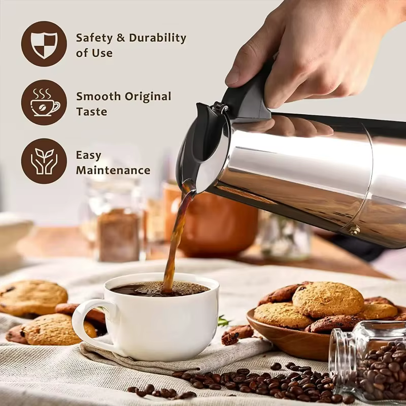 Cafetière Moka 6 tasses en acier inoxydable