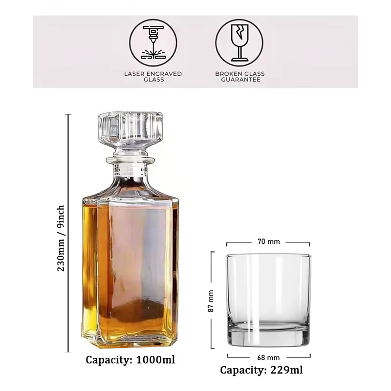 Bouteille de whisky personnalisée et verres à whisky