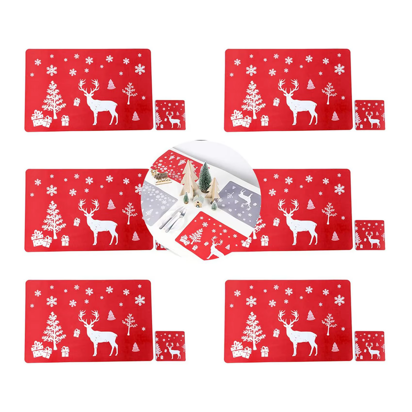 Toile de noël lavable, ensembles de 12 napperons et 12 tasses