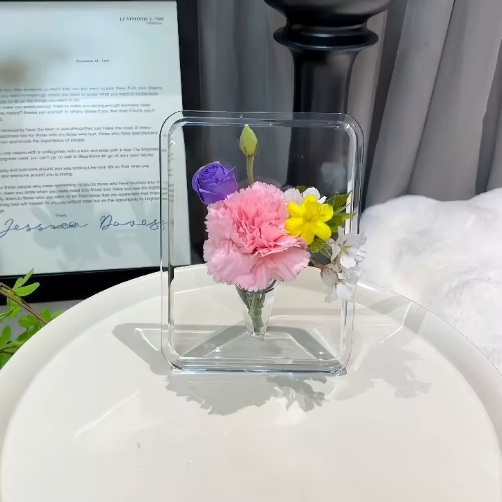 Vase à fleurs créatif transparent, cadre photo décoratif, vase d'art moderne, cadre photo, vase de présentation de fleurs, décoration d'intérieur
