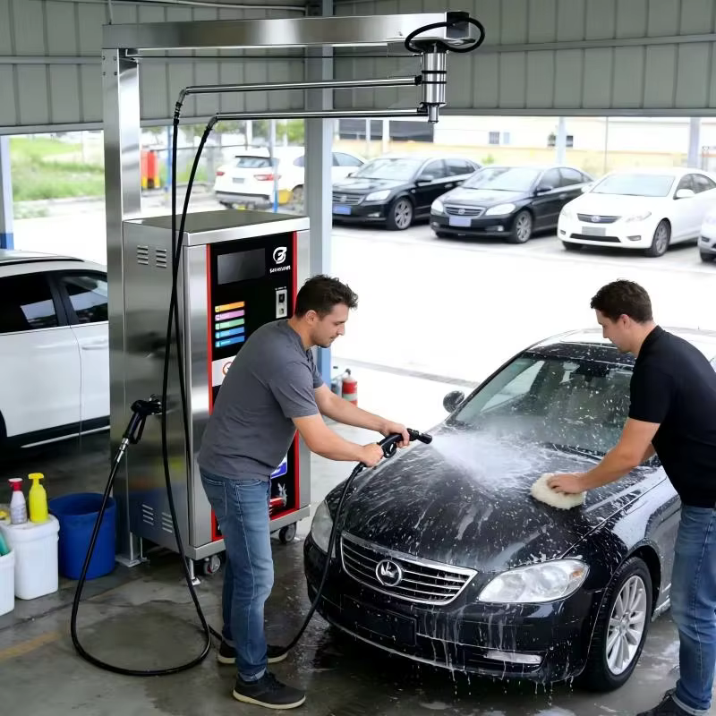 Station de lavage auto en libre-service, machine de nettoyage à vapeur industrielle pour voitures, machine de lavage auto extérieure rechargeable, personnalisable