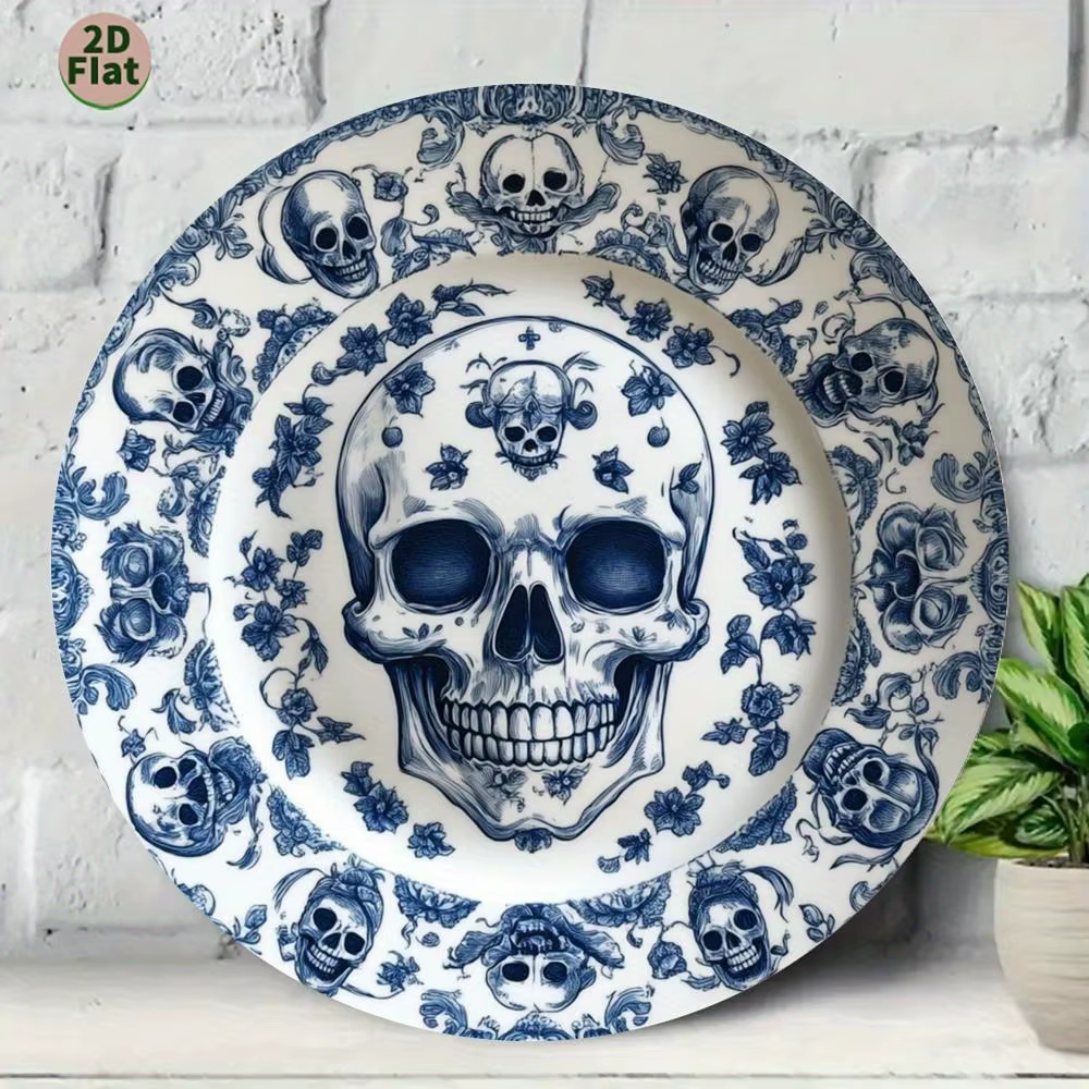Plaque Vintage squelette Floral bleu et blanc