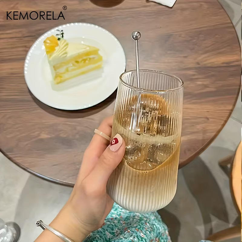 EllMORELA-Tasse en Verre Transparente à Rayures Verticales avec Couvercle