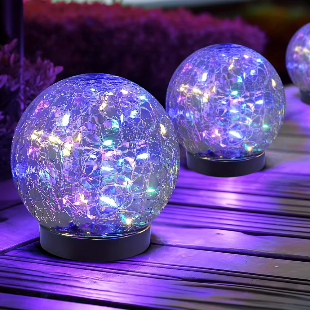 Globes solaires en verre fissuré – Lampes boule d'extérieur étanches pour décoration de patio/cour