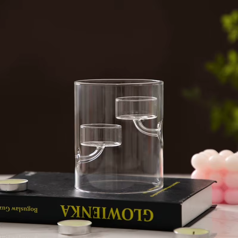 Bougeoir cylindrique européen en verre creux d'ouragan