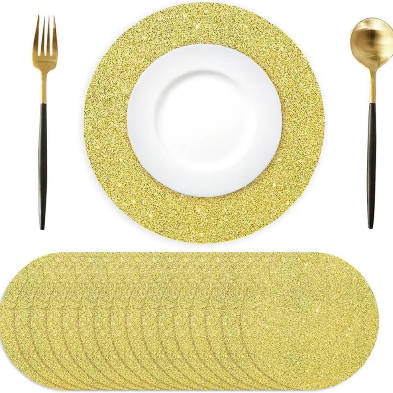 10 pièces de sets de table ronds jetables en papier doré pailleté de 35 cm pour la décoration