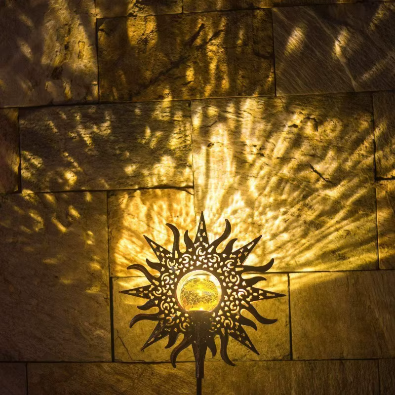 Lampe de projection solaire étanche en forme de cloche creuse, avec projection de soleil sur verre craquelé, pour pelouse, porte, jardin, maison