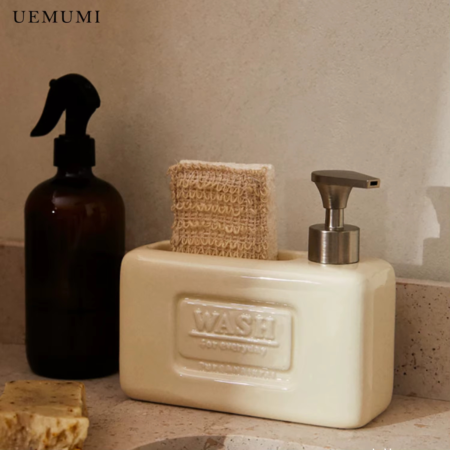Distributeur de liquide réutilisable en céramique Beige de luxe