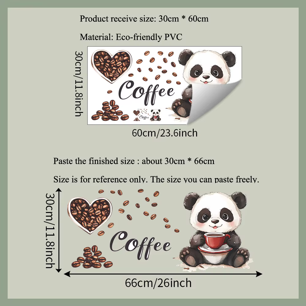 Autocollant mural de panda dessinant un panda buvant du café