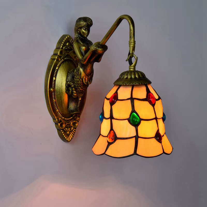 Lampe murale sirène en vitrail européen