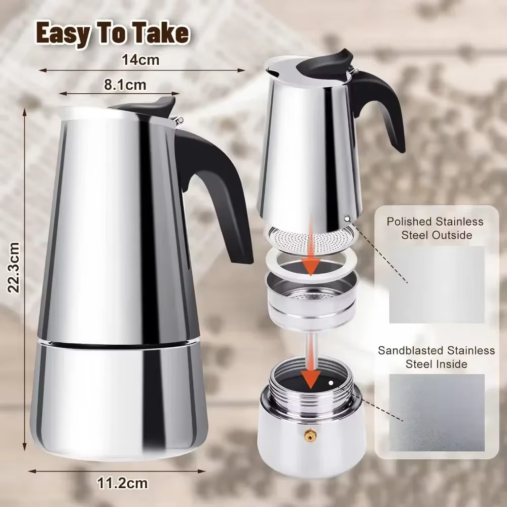 Cafetière Moka Pot 50ml-600ml cafetière en acier inoxydable, Machine à café italienne adaptée aux cuisinières à Induction cafetière