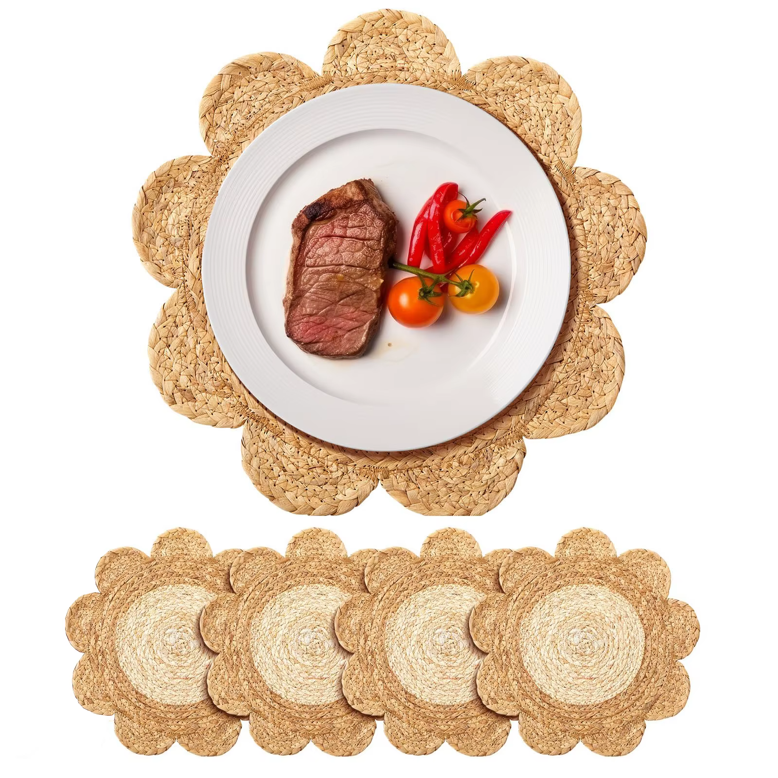 Ensemble de 4 sets de table ronds en rotin tissé