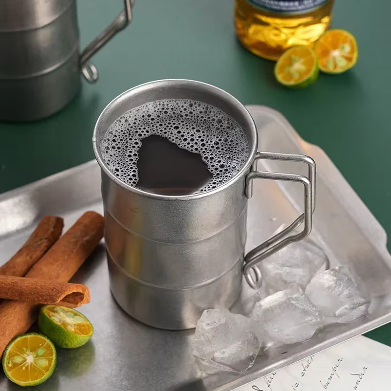 Tasse vintage en acier inoxydable 304 pour l'extérieur