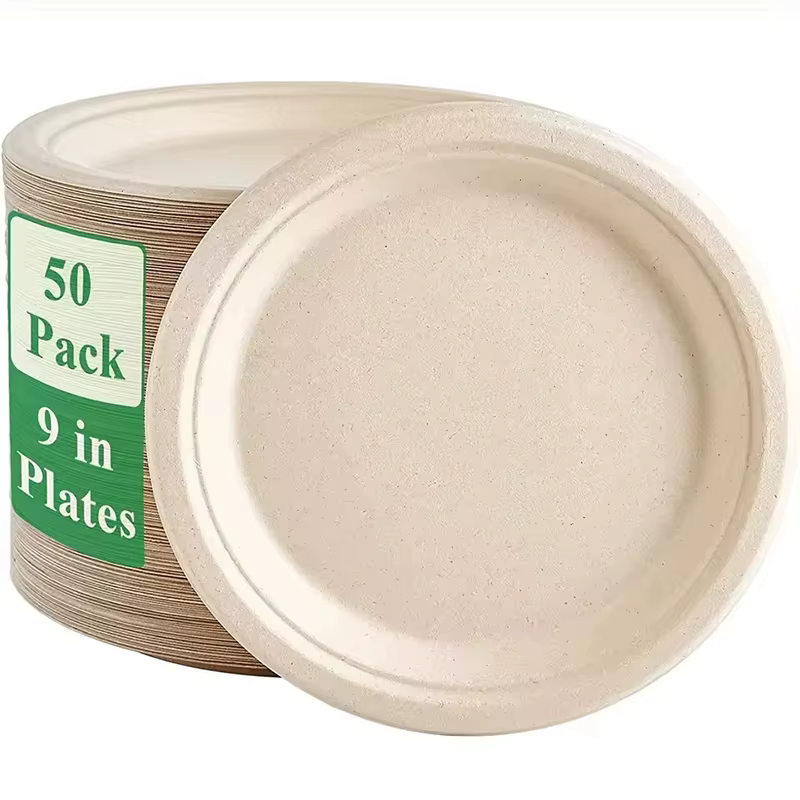 Assiette en papier circulaire jetable biodégradable de 9 pouces