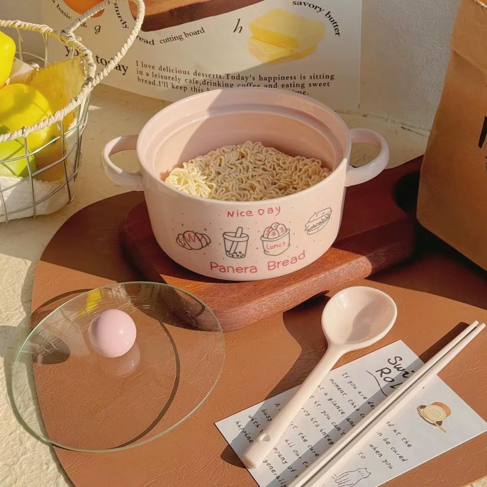 Bol Ramen Boba Kawaii avec cuillère et baguettes