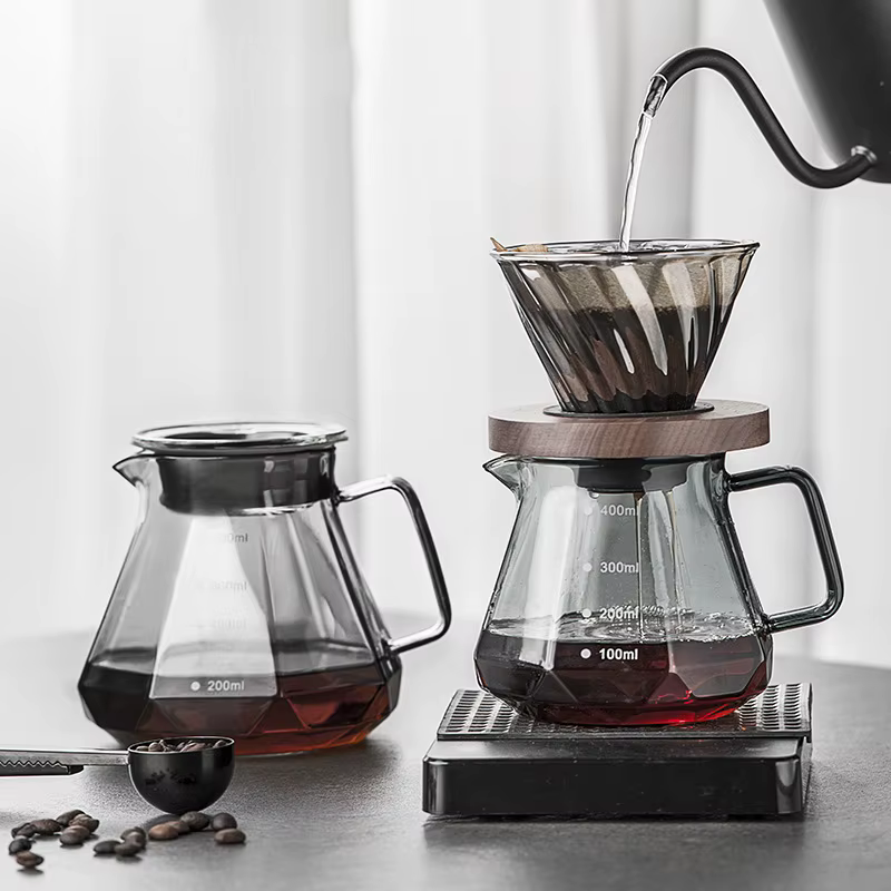 Cafetière à filtre en verre, design diamant, avec support de filtre, pour usage domestique et professionnel