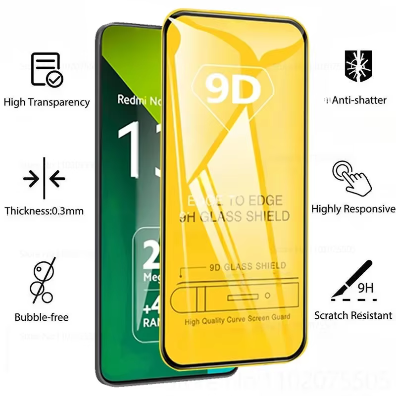 4 pièces 9D couverture complète verre trempé pour Redmi Note 14 13 Pro Plus 12 11 Pro 14S 12S protecteur d'écran pour Redmi 14R 13C 12C 10A 9A