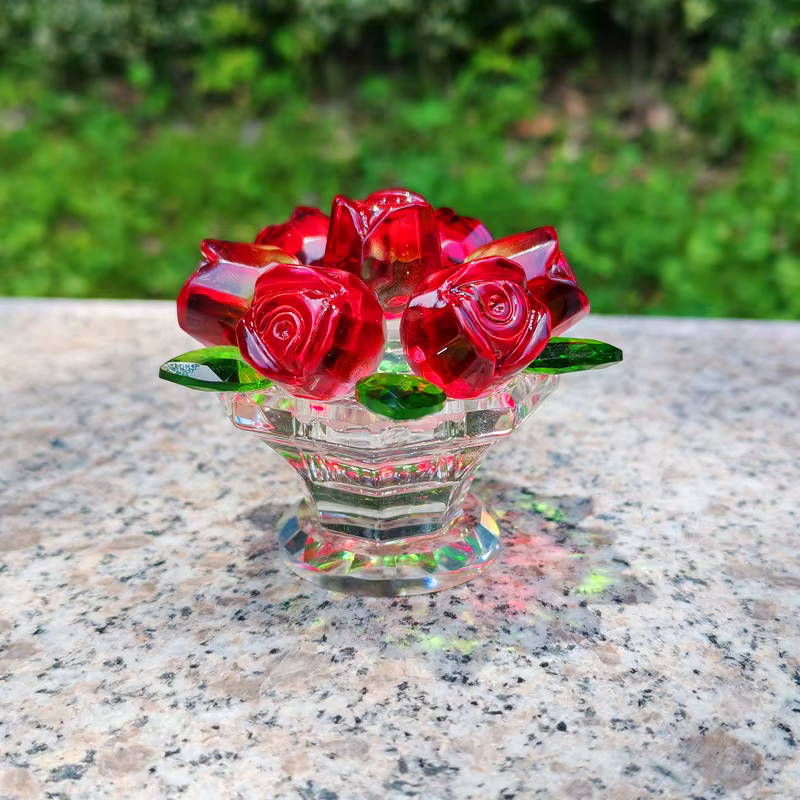 Fleurs de roses artificielles en verre de cristal