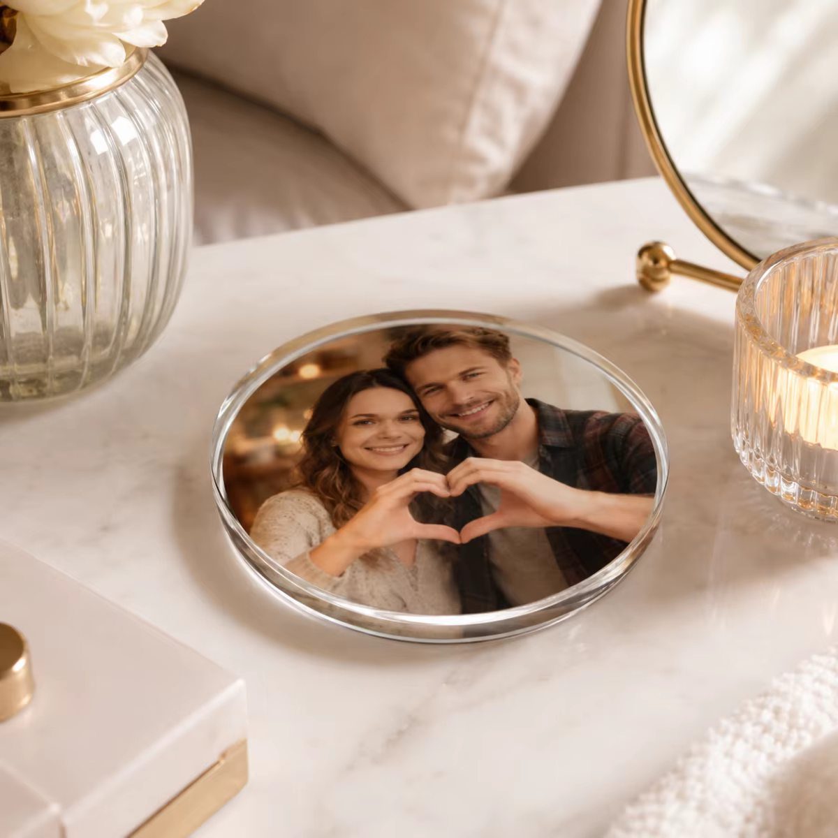 1 sous-verre personnalisé en acrylique – imprimé UV avec votre image ; Convient pour les mariages