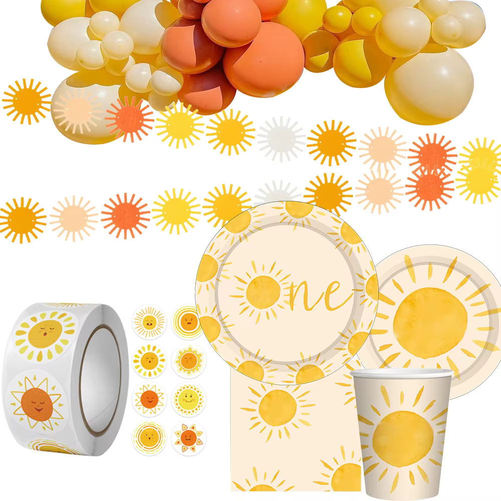 1 ensemble bohème soleil vaisselle jetable assiettes en papier tasses