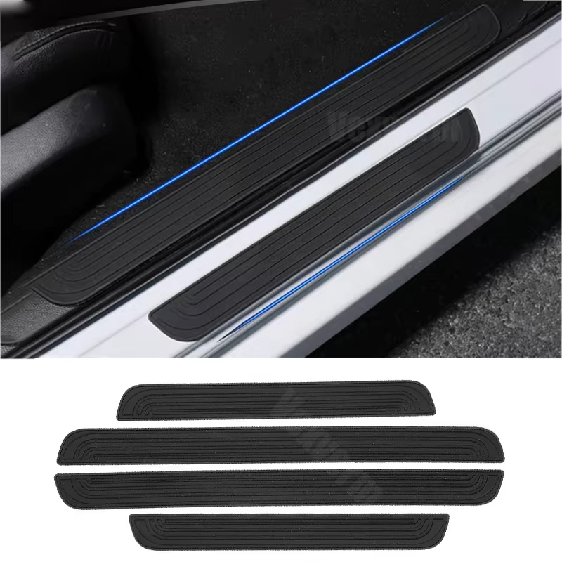 4 autocollants de protection de seuil de porte de voiture en caoutchouc durable, anti-rayures, pour protection de seuil de porte
