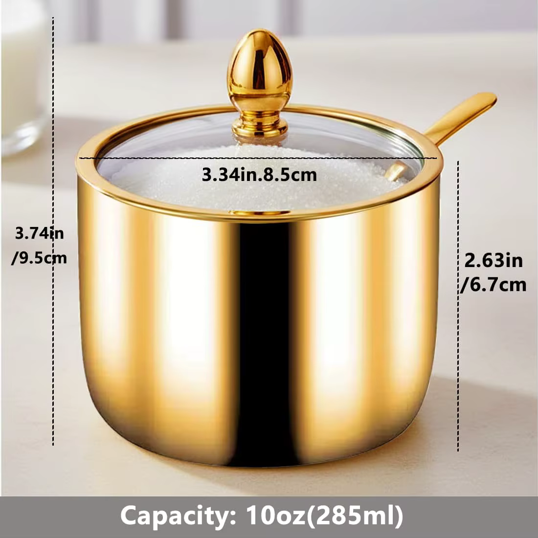 Pot à sucre pour bar à café avec couvercle en verre et cuillère