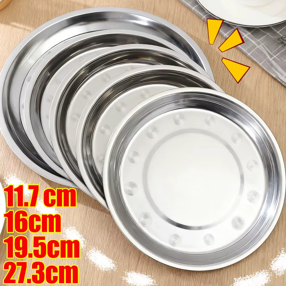 Assiette ronde en acier inoxydable de 4 tailles