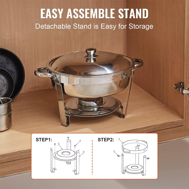 Ensemble de buffet à réchauds ronds en acier inoxydable 5QT