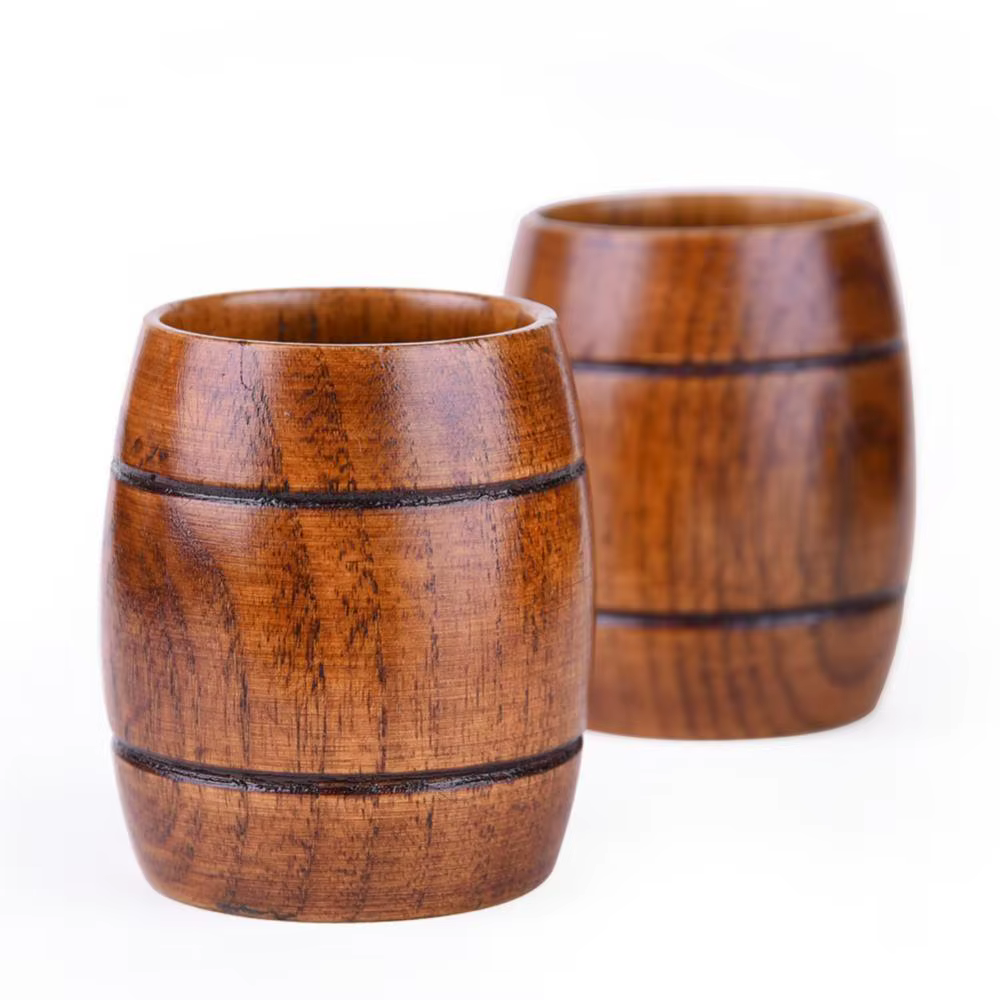 Tasse en bois en forme de baril pour bière